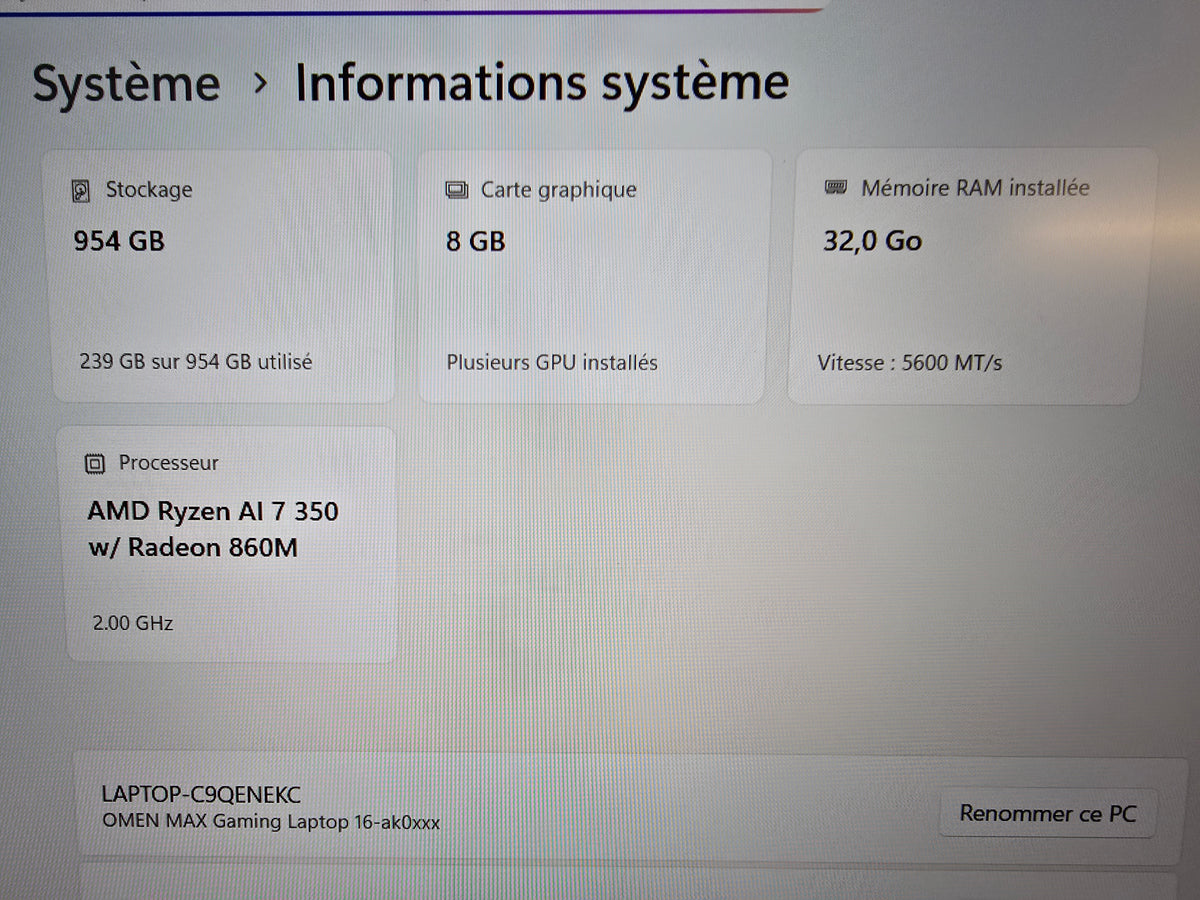 PC Gaming Omen 16-ak0654nz : Occasion GARANTIE 12.2029 (comme neuf)