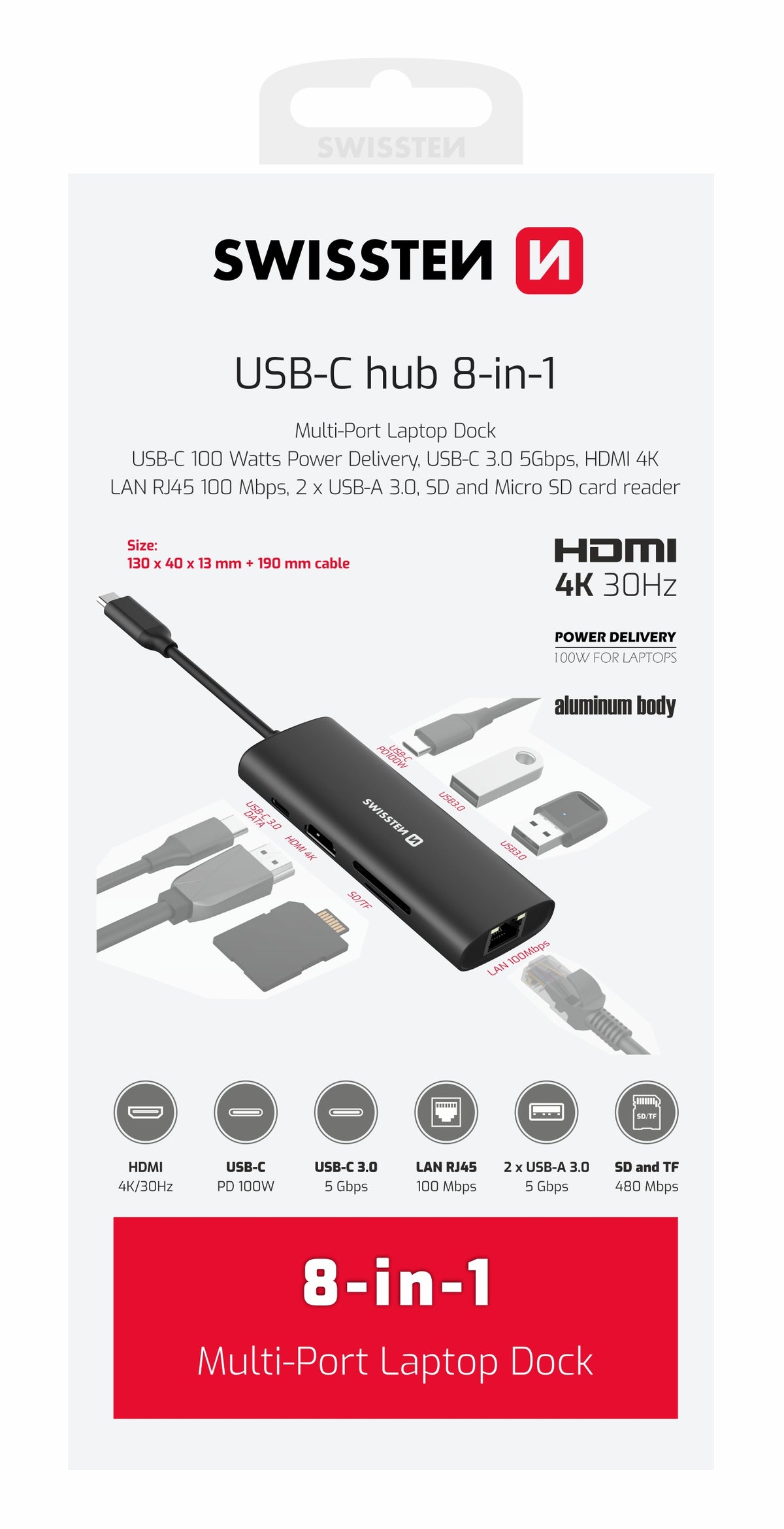 Multi-Port Laptop Dock 8 in 1