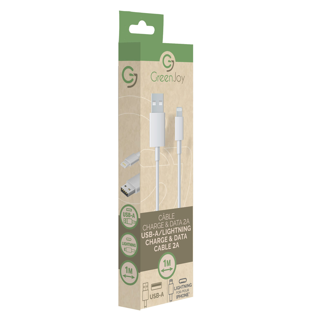 Câble Charge et Data pour iPhone / 2A/10W -1M - Blanc