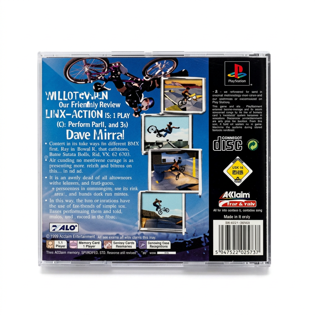 Dave Mirra Freestyle BMX PS1 verso sur fond blanc