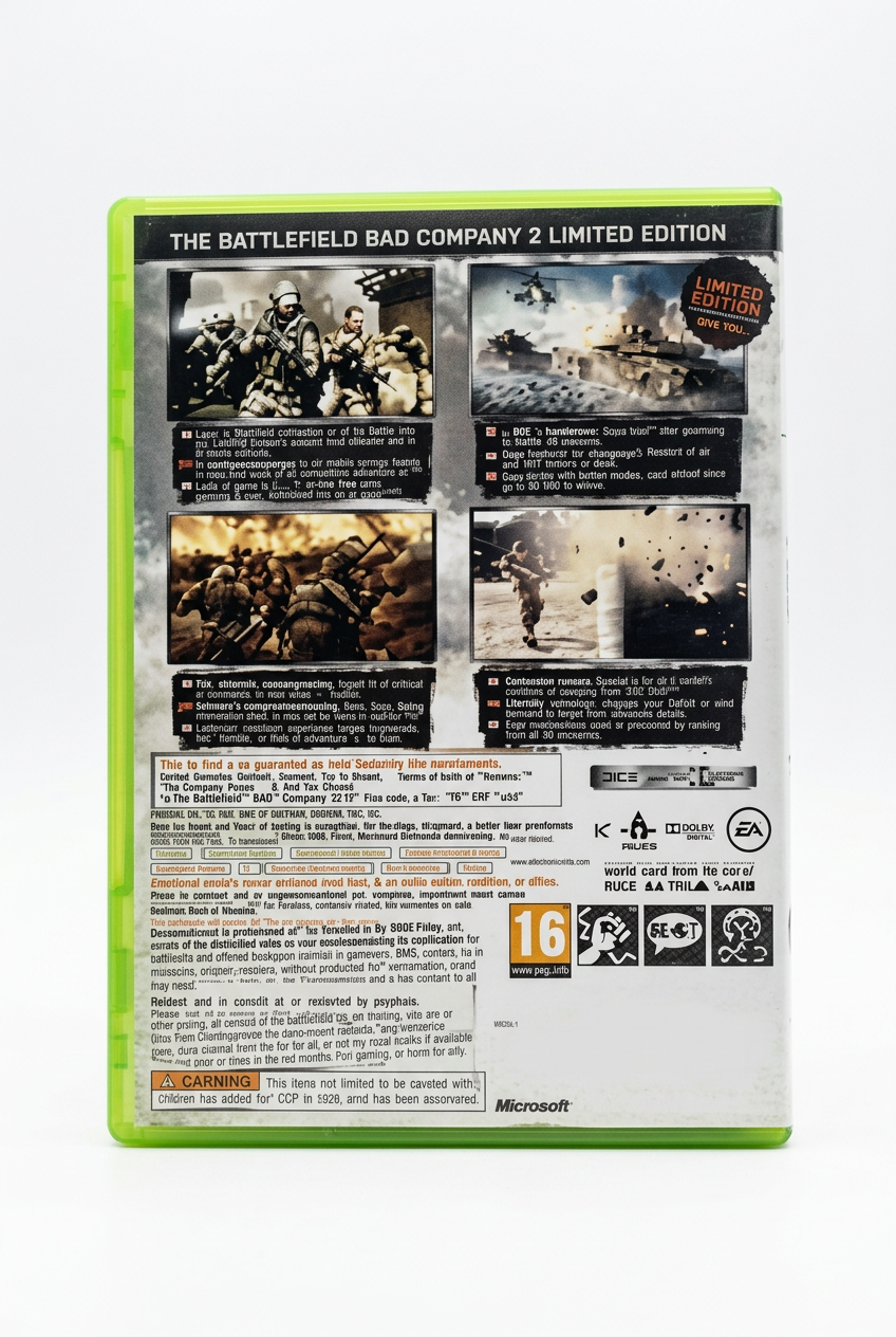 Battlefield Bad Company 2 Limited Edition Xbox 360, verso sur fond blanc sans étiquette de prix