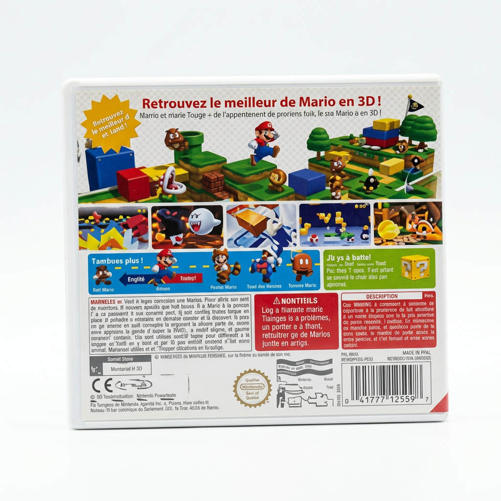 Super Mario 3D Land Nintendo 3DS verso sur fond blanc