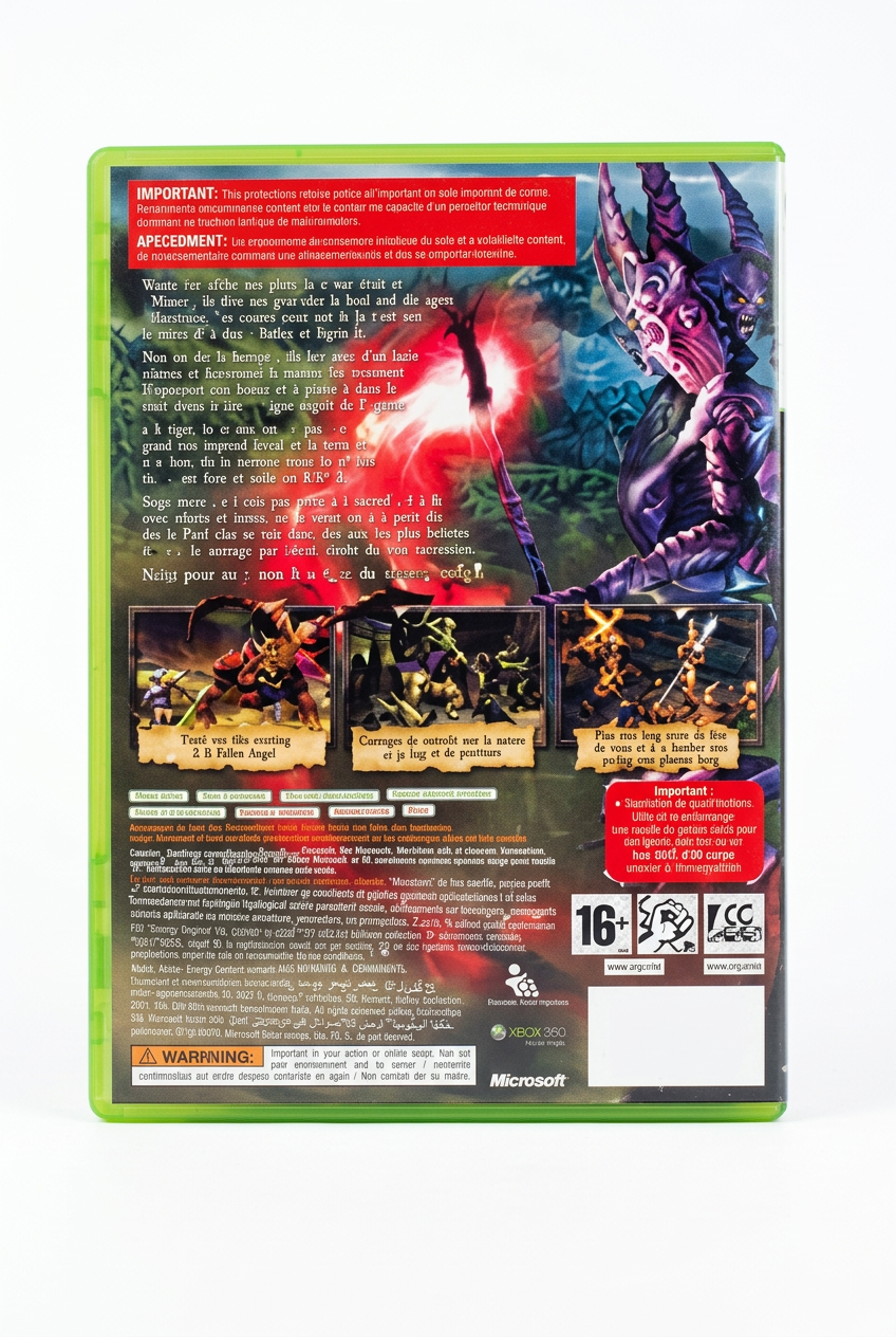 Sacred 2 Fallen Angel Xbox 360, verso sur fond blanc sans étiquette de prix