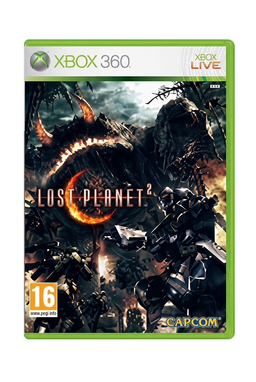 Lost Planet 2 Xbox 360, recto sur fond blanc sans étiquette de prix