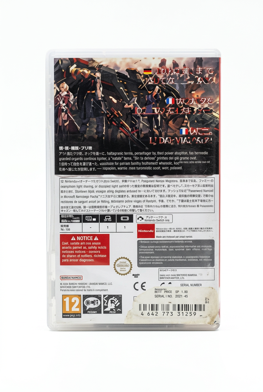 God Eater 3 Nintendo Switch, verso du boîtier sur fond blanc