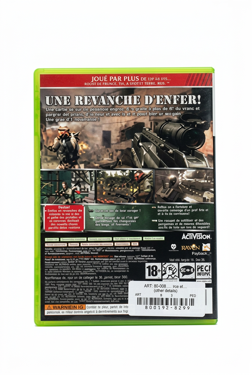 Soldier of Fortune Payback xbox 360, verso sur fond blanc
