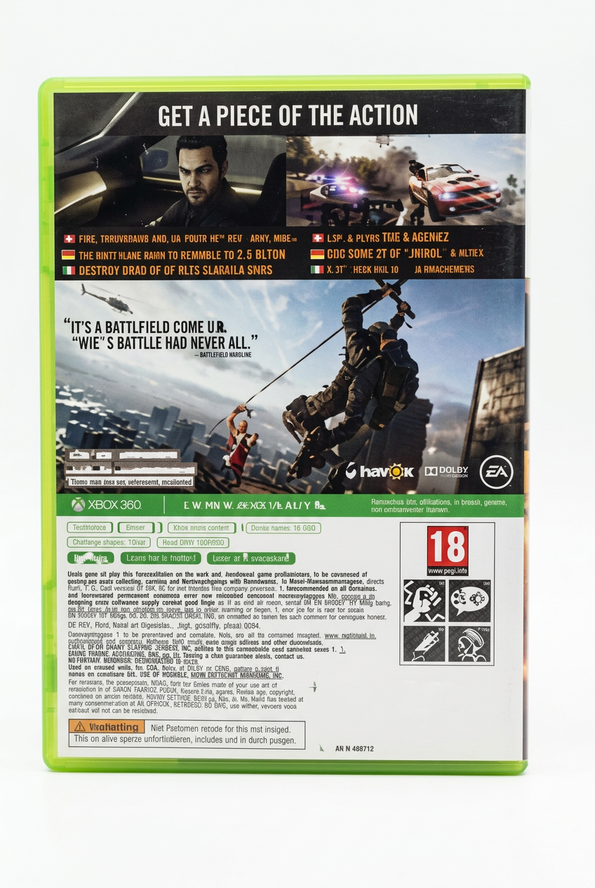 Battlefield Hardline Xbox 360, verso du boîtier sur fond blanc