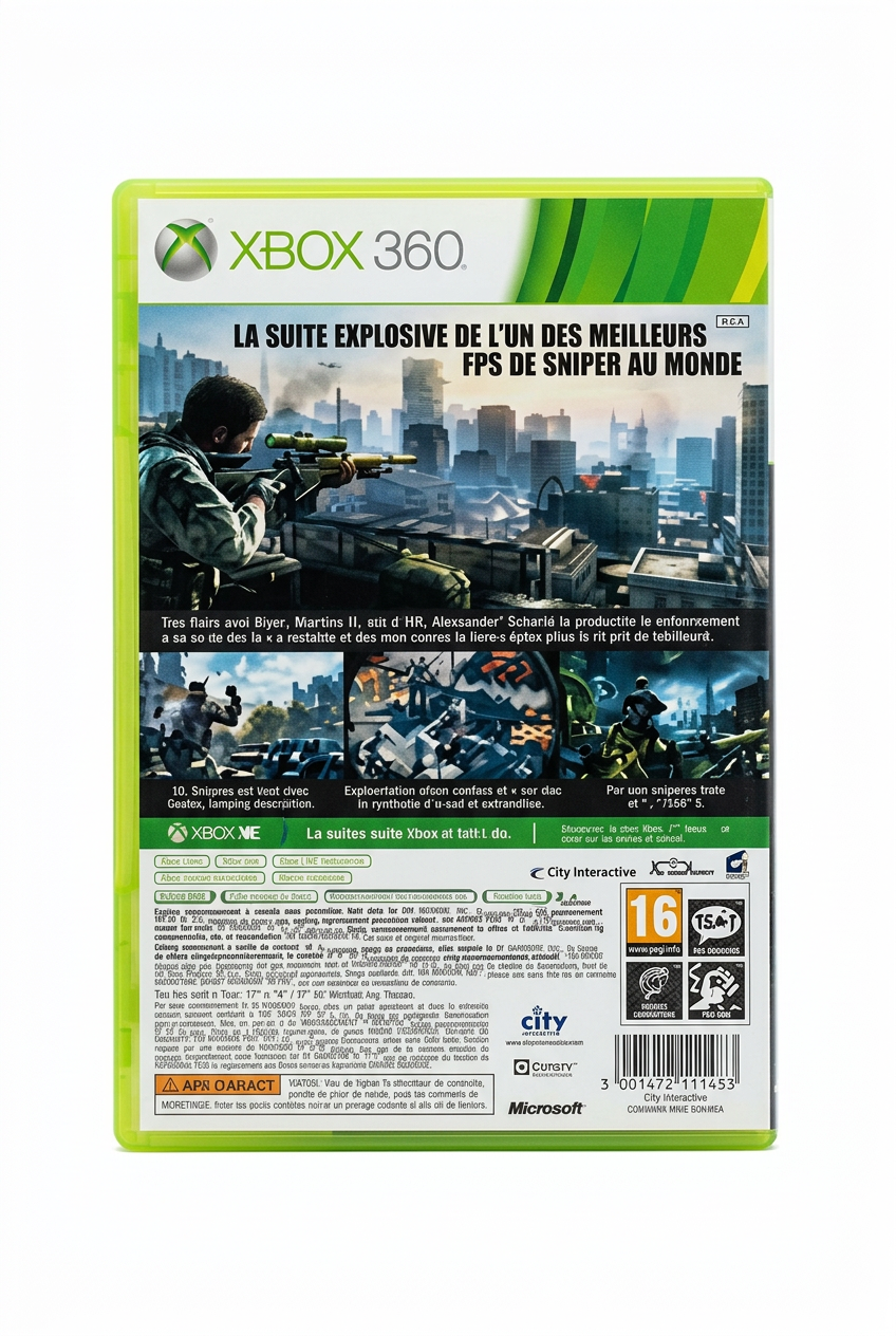 Sniper Ghost Warrior 2 Xbox 360, verso sur fond blanc