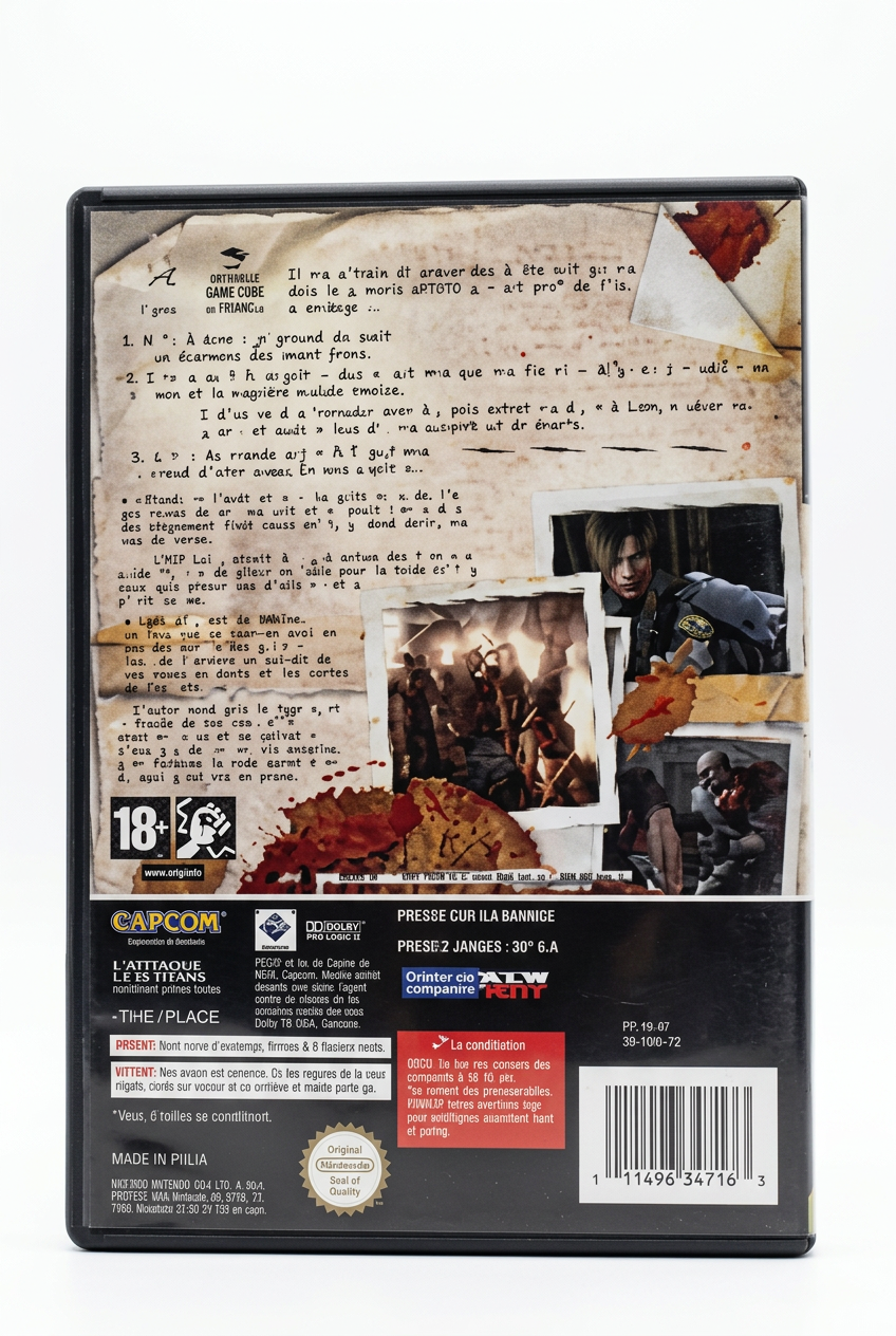 Resident Evil 4 Nintendo GameCube verso sur fond blanc