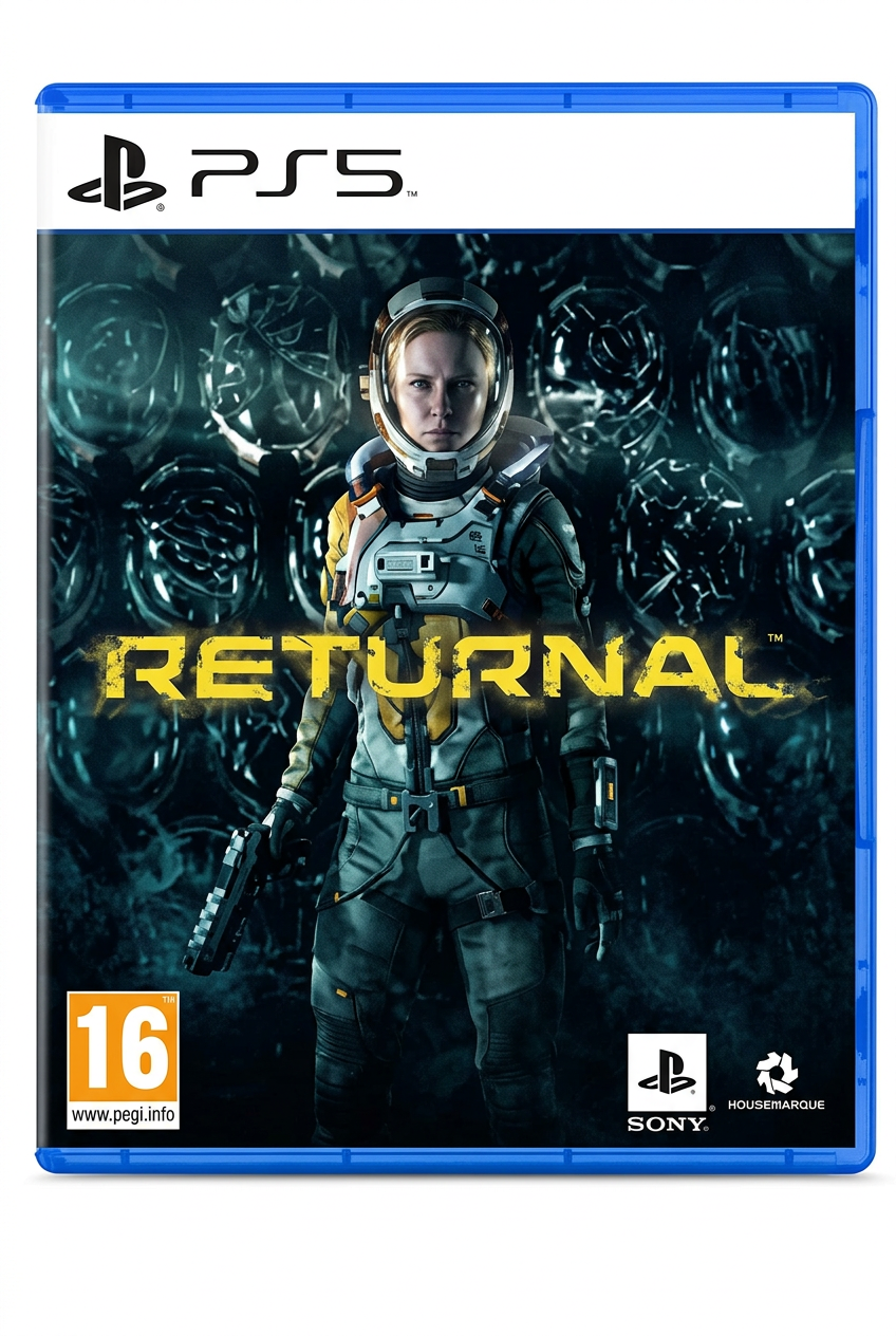 Returnal PS5, recto du boîtier sur fond blanc