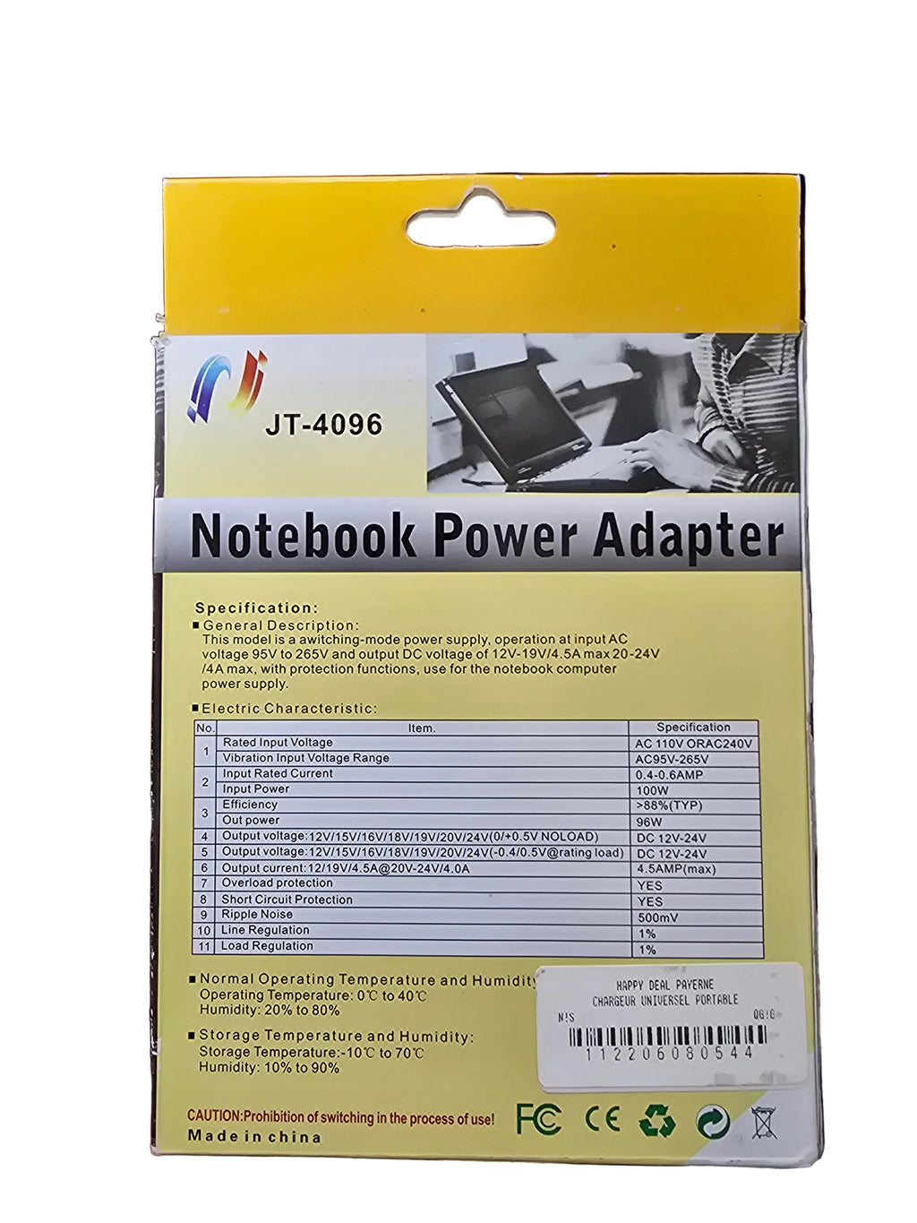Chargeur Universel 12-24v 96watt // Notebook Power Adapter